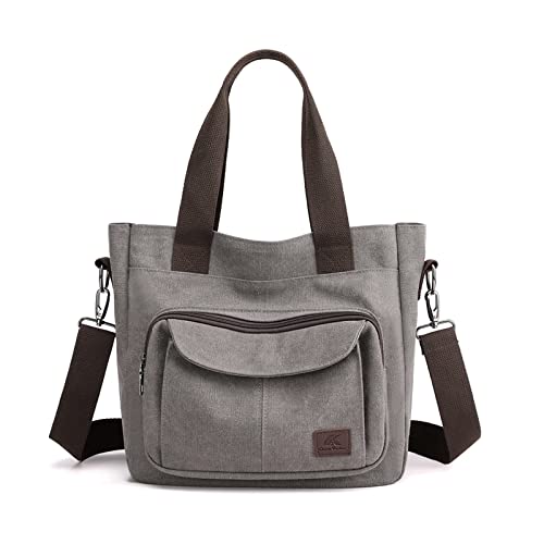 PORRASSO Damen Umhängetasche Canvas Schultertasche Handtasche Hobotasche Tote Mädchen Crossbody Bag für Shopping Reisen Arbeit Täglicher Gebrauch Grau PORRASSO Damen Umhängetasche Canvas Schultertasche Handtasche Hobotasche Tote Mädchen Crossbody Bag für Shopping Reisen Arbeit Täglicher Gebrauch Grau von PORRASSO