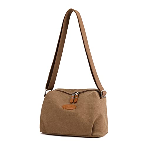 PORRASSO Damen Umhängetasche Casual Schultertasche Canvas Handtasche Frauen Crossbody Bag für Reisen Shopping Täglichen Gebrauch Braun PORRASSO Damen Umhängetasche Casual Schultertasche Canvas Handtasche Frauen Crossbody Bag für Reisen Shopping Täglichen Gebrauch Braun von PORRASSO