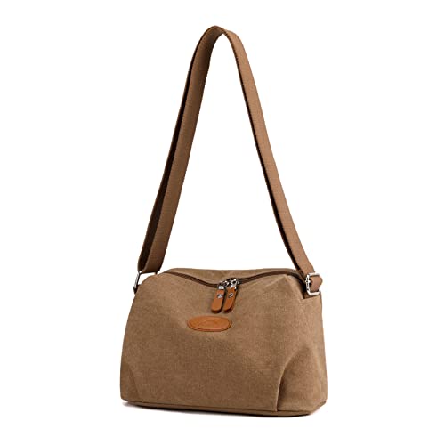 PORRASSO Damen Umhängetasche Casual Schultertasche Canvas Handtasche Frauen Crossbody Bag für Reisen Shopping Täglichen Gebrauch Braun von PORRASSO