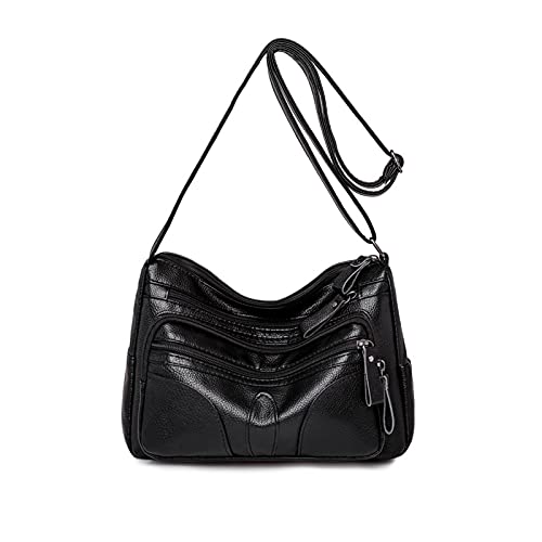 PORRASSO Damen Umhängetasche Casual Schultertasche Leder Wasserdicht Messenger Bag Handtasche für Arbeit Reisen Einkaufen Täglichen Gebrauch Schwarz PORRASSO Damen Umhängetasche Casual Schultertasche Leder Wasserdicht Messenger Bag Handtasche für Arbeit Reisen Einkaufen Täglichen Gebrauch Schwarz von PORRASSO