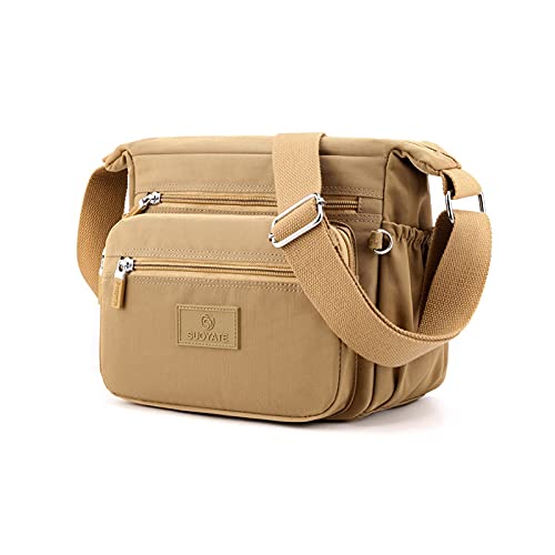 PORRASSO Damen Umhängetasche Casual Schultertasche Multi Tasche Nylon Handtasche für Reisen Wandern Täglichen Gebrauch Khaki PORRASSO Damen Umhängetasche Casual Schultertasche Multi Tasche Nylon Handtasche für Reisen Wandern Täglichen Gebrauch Khaki von PORRASSO