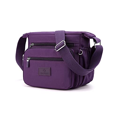 PORRASSO Damen Umhängetasche Casual Schultertasche Multi Tasche Nylon Handtasche für Reisen Wandern Täglichen Gebrauch Lila von PORRASSO