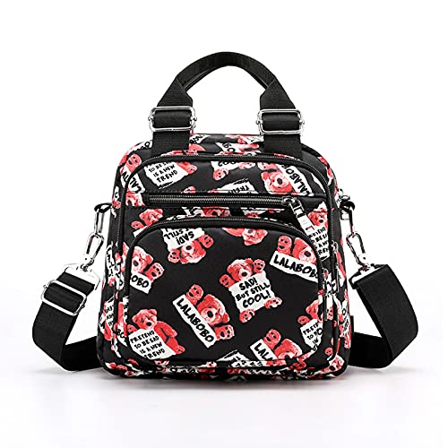 PORRASSO Damen Umhängetasche Kleiner Rucksack Casual Schultertasche Multi Tasche Nylon Handtasche Rucksäcke für Arbeit Reisen Täglichen Gebrauch Bär von PORRASSO