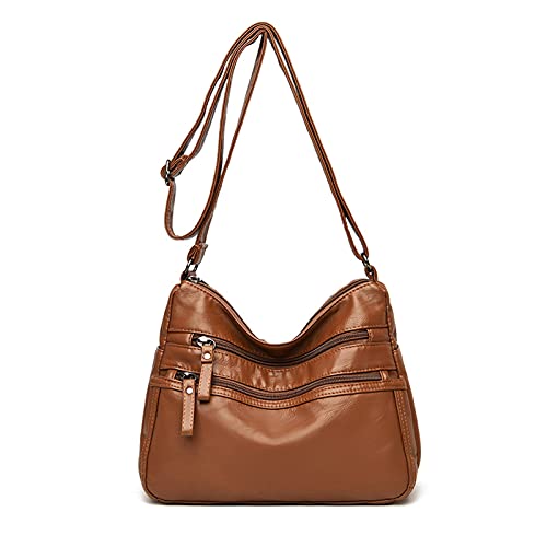 PORRASSO Damen Umhängetasche Multi-Tasche Schultertasche Leder Wasserdicht Handtasche Schulterbeutel für Arbeit Reisen Einkaufen Täglichen Gebrauch Gelb Braun PORRASSO Damen Umhängetasche Multi-Tasche Schultertasche Leder Wasserdicht Handtasche Schulterbeutel für Arbeit Reisen Einkaufen Täglichen Gebrauch Gelb Braun von PORRASSO