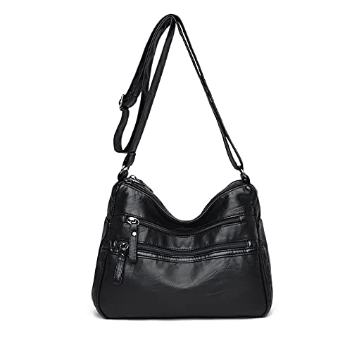 PORRASSO Damen Umhängetasche Multi-Tasche Schultertasche Leder Wasserdicht Handtasche Schulterbeutel für Arbeit Reisen Einkaufen Täglichen Gebrauch Schwarz PORRASSO Damen Umhängetasche Multi-Tasche Schultertasche Leder Wasserdicht Handtasche Schulterbeutel für Arbeit Reisen Einkaufen Täglichen Gebrauch Schwarz von PORRASSO