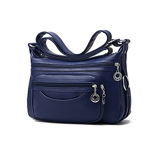 PORRASSO Damen Umhängetasche Multi-Tasche Wasserdicht Schultertasche Messenger Bag PU Handtasche für Arbeit Reisen Einkaufen Täglichen Gebrauch Blau von PORRASSO