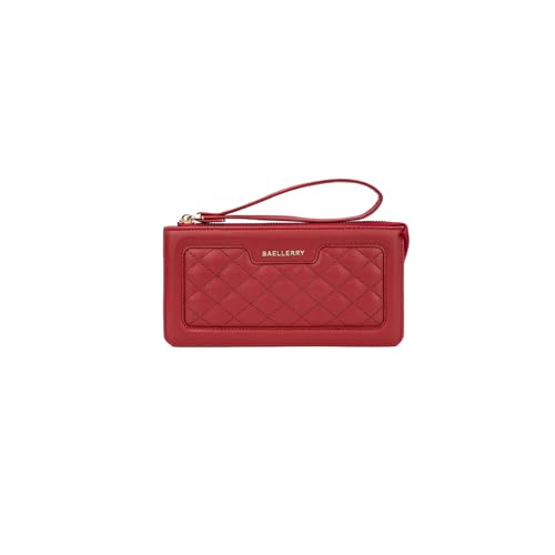PORRASSO Geldbeutel Damen Leder Geldbörse Large Portemonnaie Minimalistisch Lange Brieftasche mit Handschlaufe Rot von PORRASSO
