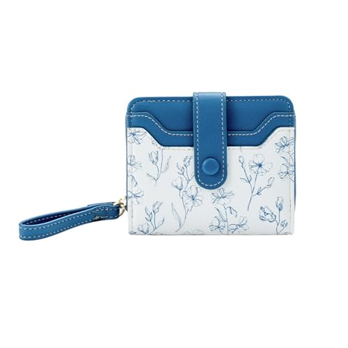 PORRASSO Geldbörse Damen Geldbeutel Mode PU Portemonnaie Kurze Brieftasche in Bifold mit 6 Kartenfächern Blau von PORRASSO