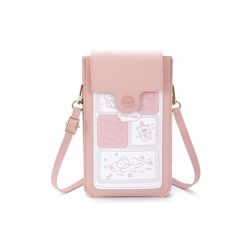 PORRASSO Handy Umhängetasche Touchscreen Crossbody Kleine Handytasche Damen Niedlich Schultertasche PU Crossbody Bag für Dating Einkaufen Reise Rosa von PORRASSO