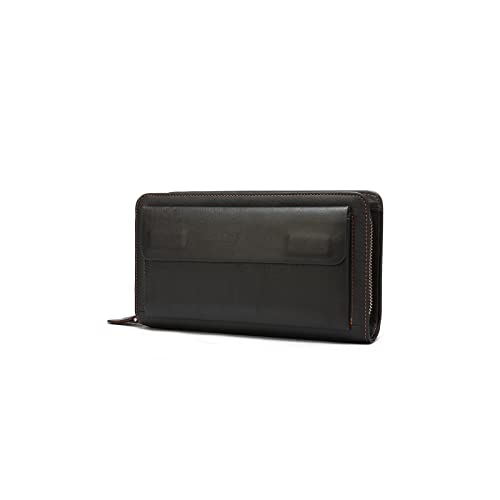 PORRASSO Herren Geldbörse Leder Clutch Tasche Kreditkartenetui Brieftasche Handytasche Portemonnaie mit 8 Kartenfächern Kaffee A von PORRASSO