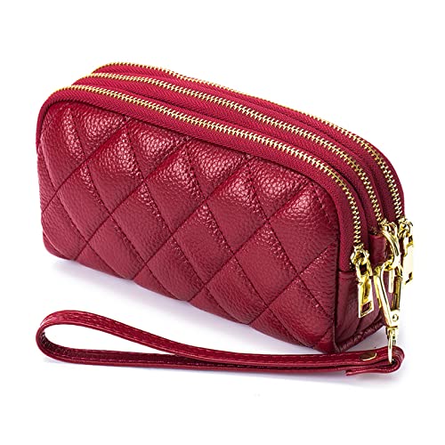 PORRASSO Leder Münzbörse Klein Geldbörse Clutch Wristlet Bag Tragbar Schlüsseltasche Multifunktional Coin Purse für Damen Herren Rot von PORRASSO