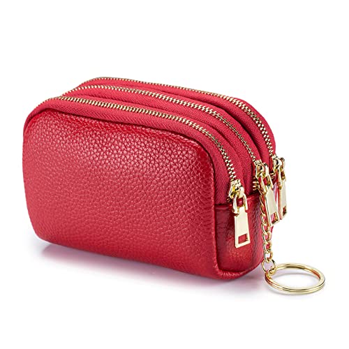 PORRASSO Leder Münzbörse Klein Geldbörse Tragbar Schlüsseltasche Multifunktional Coin Purse für Damen Herren Rot PORRASSO Leder Münzbörse Klein Geldbörse Tragbar Schlüsseltasche Multifunktional Coin Purse für Damen Herren Rot von PORRASSO