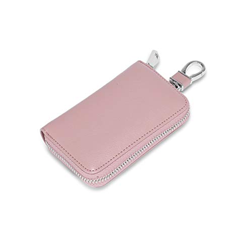 PORRASSO Leder Schlüsseletui Autoschlüssel Wasserdicht Schlüsselmäppchen Schlüsseltasche Key Case Tragbar mit Edelstahlhaken Herren Frauen Rosa von PORRASSO