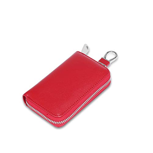 PORRASSO Leder Schlüsseletui Autoschlüssel Wasserdicht Schlüsselmäppchen Schlüsseltasche Key Case Tragbar mit Edelstahlhaken Herren Frauen Rot von PORRASSO