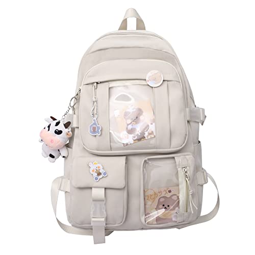 PORRASSO Mädchen Schulrucksack Süßer Schultasche Schüler Rucksäcke Teenager Nylon Daypack Damen Schulranzen für Schule Reise Weiß von PORRASSO