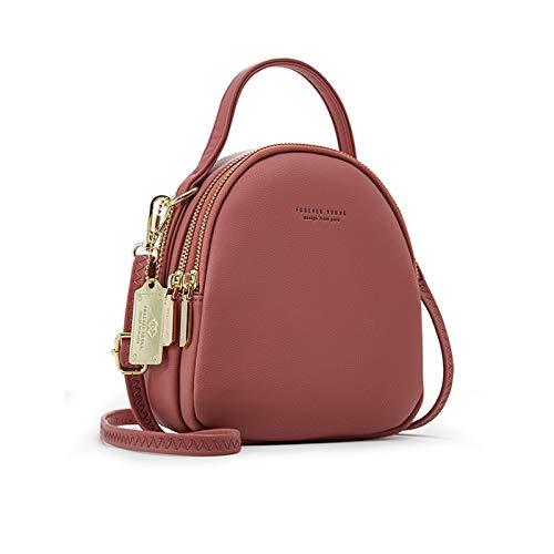 PORRASSO Mini Rucksack Damen Mode Handtasche Mädchen Wasserdicht Umhängetasche mit Kopfhörerloch Leder Daypack Reise Dating Kleiner Rucksäcke Lotus Pink A von PORRASSO