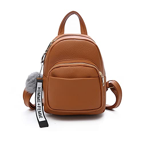 PORRASSO Mode Mini Rucksack Damen Kleiner Daypack mit Pompon Mädchen PU-Leder Rucksäcke für Reisen Dating Täglicher Gebrauch Braun von PORRASSO