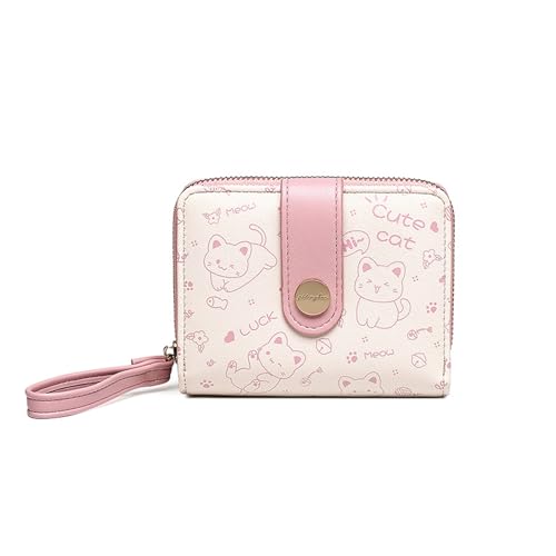 PORRASSO Niedliche Geldbörse Geldbeutel Damen Leder Portemonnaie Kurze Brieftasche in Bifold mit 5 Kartenfächern Rosa von PORRASSO