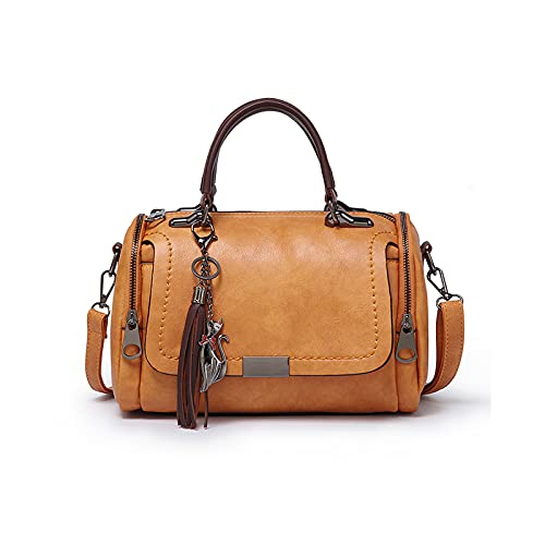 PORRASSO Retro Handtasche Damen Umhängetaschen Frauen Schultertaschen Wasserdicht PU Leder Henkeltasche Arbeit Reise Verabredung Boston Tasche Hellbraun PORRASSO Retro Handtasche Damen Umhängetaschen Frauen Schultertaschen Wasserdicht PU Leder Henkeltasche Arbeit Reise Verabredung Boston Tasche Hellbraun von PORRASSO