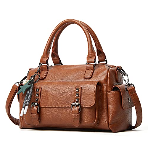 PORRASSO Retro Handtasche Damen Umhängetaschen Frauen Schultertaschen mit Anhänger Wasserdicht PU-Leder Henkeltasche Arbeit Reise Verabredung Boston Tasche Braun PORRASSO Retro Handtasche Damen Umhängetaschen Frauen Schultertaschen mit Anhänger Wasserdicht PU-Leder Henkeltasche Arbeit Reise Verabredung Boston Tasche Braun von PORRASSO