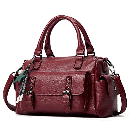 PORRASSO Retro Handtasche Damen Umhängetaschen Frauen Schultertaschen mit Anhänger Wasserdicht PU-Leder Henkeltasche Arbeit Reise Verabredung Boston Tasche Rotwein PORRASSO Retro Handtasche Damen Umhängetaschen Frauen Schultertaschen mit Anhänger Wasserdicht PU-Leder Henkeltasche Arbeit Reise Verabredung Boston Tasche Rotwein von PORRASSO