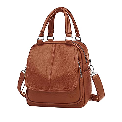 PORRASSO Rucksack Damen Umhängetasche Kleiner Daypack PU Wasserdicht Schultertasche Handtasche Rucksäcke für Reisen Shopping Dating Braun von PORRASSO