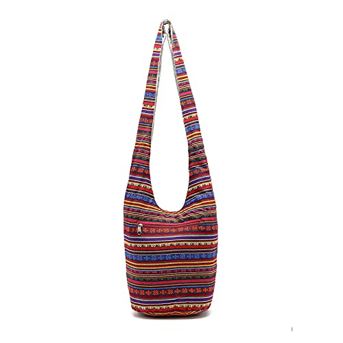 PORRASSO Schulterbeutel Damen Umhängetasche Leicht Schultertasche Hippie Baumwoll-Tasche für Reise Strandschule Wandern Picknick Rot PORRASSO Schulterbeutel Damen Umhängetasche Leicht Schultertasche Hippie Baumwoll-Tasche für Reise Strandschule Wandern Picknick Rot von PORRASSO