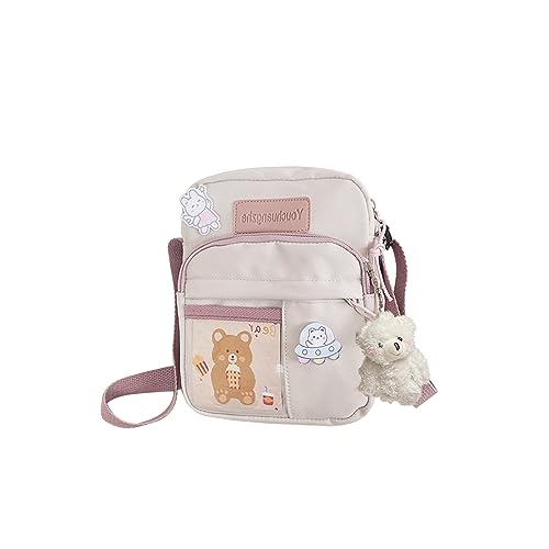 PORRASSO Süße Umhängetasche Mädchen Schultertasche mit Puppen-Anhänger Nylon Schulrachnzen Messenger-Tasche Crossbody Bag für Reisen Täglichen Gebrau Violett B PORRASSO Süße Umhängetasche Mädchen Schultertasche mit Puppen-Anhänger Nylon Schulrachnzen Messenger-Tasche Crossbody Bag für Reisen Täglichen Gebrau Violett B von PORRASSO