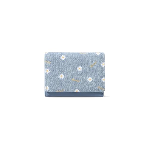 PORRASSO Süßer Geldbeutel Damen Geldbörse Leder Klein Portemonnaie Kurze Brieftasche mit 7 Kartenfächern Blau von PORRASSO