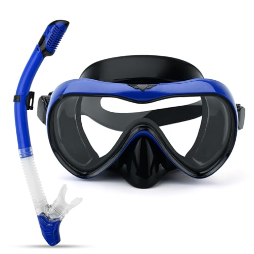 Schnorchelset Erwachsene Tauchmaske Taucherbrille Mit Schnorchel Anti-Fog Dry Schnorchelset wasserdichte Schnorchelbrillen Für Erwachsene Kinder Schnorcheln Schwimmen Und Tauchen (Tiefblau) von PORUPAEL