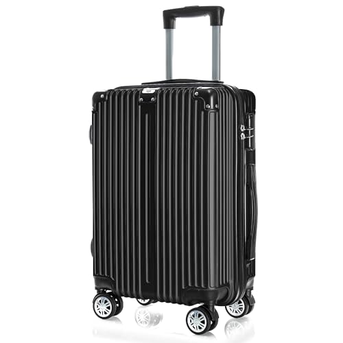 POSH Hartschalen-Koffer Trolley Rollkoffer Reisekoffer Handgepäck 4 Rollen | Hartschalen-Koffer aus ABS Material | Urlaubskoffer im M-L-XL-Set (Schwarz, M) von POSH