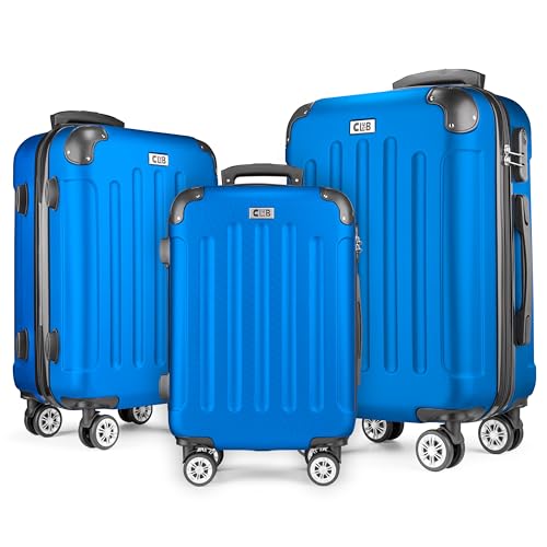 POSH Hartschalen-Koffer Trolley Rollkoffer Reisekoffer Handgepäck 4 Rollen | Hartschalen-Koffer aus ABS | Urlaubskoffer im M-L-XL-Set (Blau, Set) von POSH