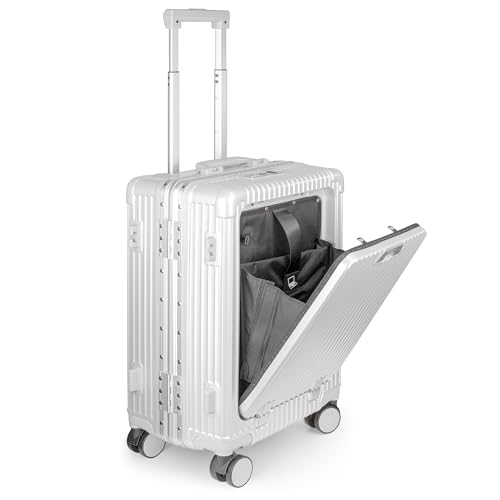 POSH Hartschalen-Trolley, Reisekoffer mit Aluminiumrahmen, Handgepäck auf 4 Rollen | Hartschalenkoffer aus Polycarbonat | Urlaubskoffer in den Größen M-L (Silber, Large) von POSH