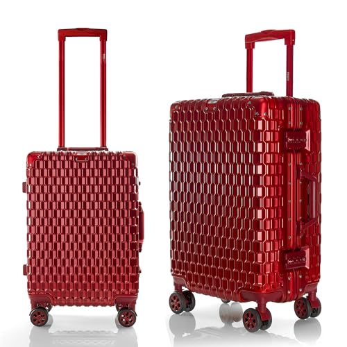 POSH Hartschalen-Trolley, Reisekoffer mit Aluminiumrahmen, Handgepäck auf 4 Rollen | Hartschalenkoffer aus Polycarbonat | Urlaubskoffer in den Größen M-L-XL-Set (Rot, M + XL) von POSH