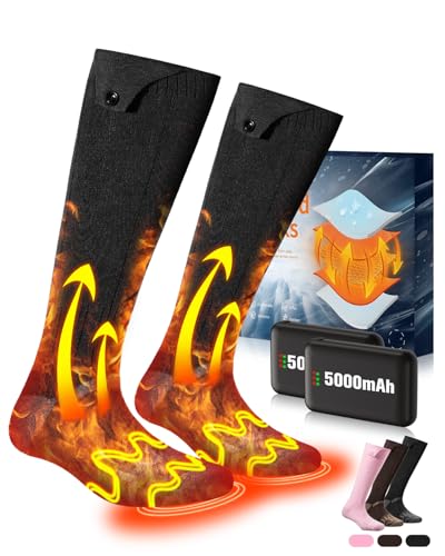 Beheizbare Socken, [Militärische Heizungs Experten] 3 Wärmeeinstellungen, 2×5000mAh Wiederaufladbare Heated Heizsocken, Bis zu 60°C Waschbare Beheizte Socken für Camping Outdoor-Arbeit Skifahren von POSUGEAR