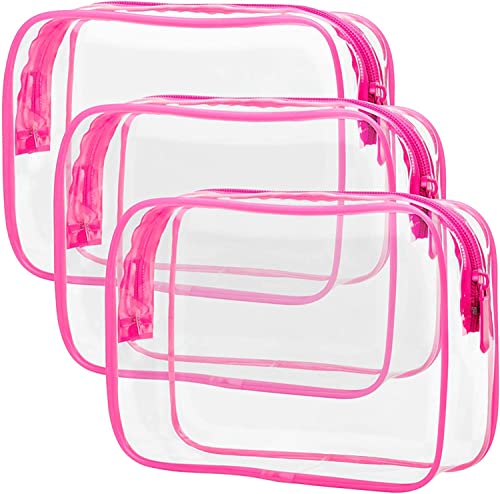 3PCS Klare Kulturbeutel PVC Kulturbeutel wasserdichte Kosmetiktasche for Frauen, Transparente Reiseaufbewahrung Toilettenartikel /9469(Pink) von POVVFRTY