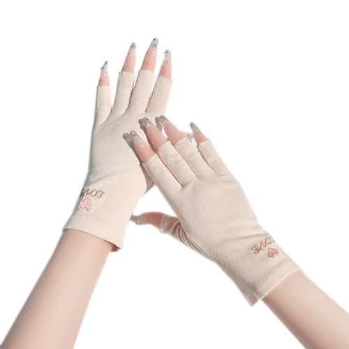 Sommer Fingerlose Sonnenhandschuhe Damen UV-Schutz Sonnencreme Handschuhe Baumwolle Autofahren Radfahren Sonnenschutzhandschuhe/9698(Skin Color) von POVVFRTY