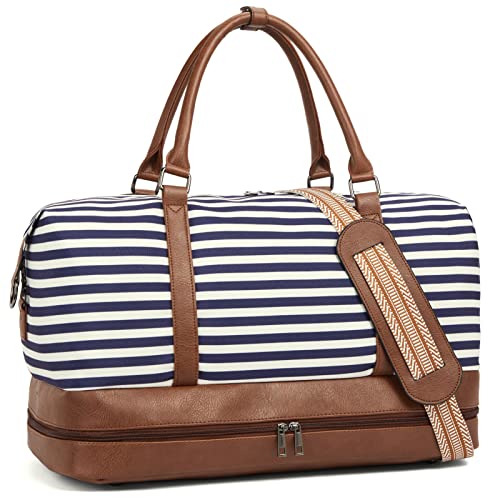 Weekender-Taschen for Damen, Segeltuch-Reisetasche, große Reisetasche for Übernachten, Tragetasche mit Schuhfach und Trolley-Hülle /1(1Blue) von POVVFRTY