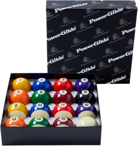 PowerGlide Billard-Set, 16 Bälle, Punkte und Streifen, Turnier, 51,0 mm Durchmesser, verpackt von POWERGLIDE