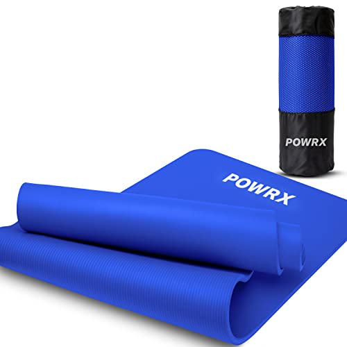 POWRX Gymnastikmatte Yogamatte (Dunkelblau 183 x 60 x 1 cm) Premium inkl. Tragegurt & Tasche sowie Übungsposter I Sportmatte Phthalatfrei, SGS geprüft I Matte hautfreundlich von POWRX