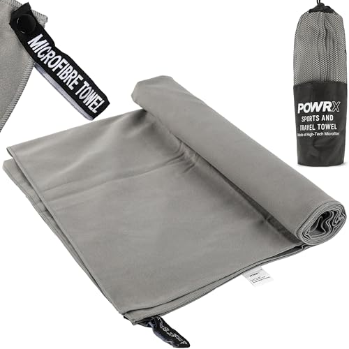 POWRX Micro Fiber Handtuch Set - Schnell trocknendes Microfaser Handtuch für Fitness, Strand und Sport - Strandtuch Microfaser - Großes Handtuch 152x76cm inkl. praktischer w Tasche - hellgrau POWRX Micro Fiber Handtuch Set - Schnell trocknendes Microfaser Handtuch für Fitness, Strand und Sport - Strandtuch Microfaser - Großes Handtuch 152x76cm inkl. praktischer w Tasche - hellgrau von POWRX