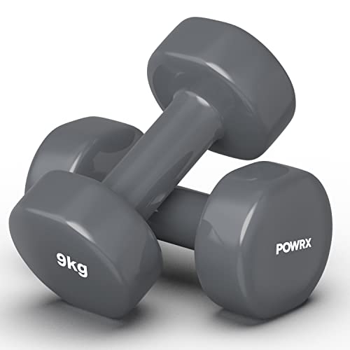 Vinyl Hanteln Paar (2 x 9 kg (Grau)) Ideal für Gymnastik Aerobic Pilates 0,5 kg – 10 kg I Kurzhantel Set von POWRX