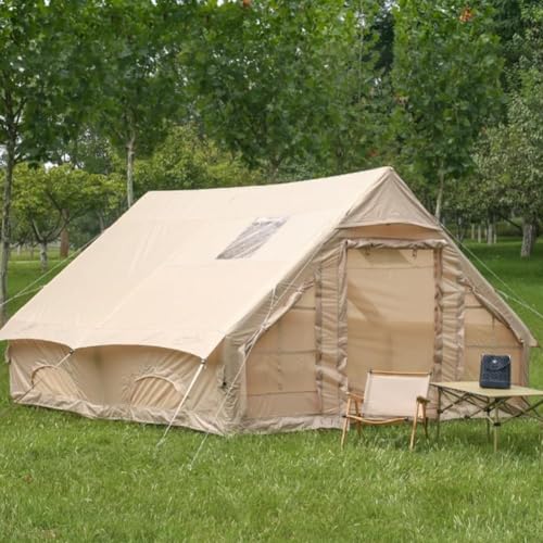 Aufblasbares Campingzelt, Extra Großes 6-8 Personen Outdoor-Zelt Pop up Zelt Einfacher Aufbau für 4 Jahreszeiten Wasser- & Winddicht Oxford Familienzelt mit Netzfenstern & Kaminöffnung (6-8 Personen) von PPXIA