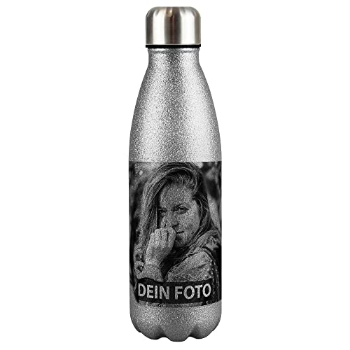 PR Print Royal Edelstahl-Trinkflasche Bedrucken - Glitzer-Trinkflasche personalisiert mit Foto - Thermosflasche, Wasserflasche BPA-frei, Camping, Schule | Personalisiertes Geschenk, Silber 500 ml PR Print Royal Edelstahl-Trinkflasche Bedrucken - Glitzer-Trinkflasche personalisiert mit Foto - Thermosflasche, Wasserflasche BPA-frei, Camping, Schule | Personalisiertes Geschenk, Silber 500 ml von PR Print Royal
