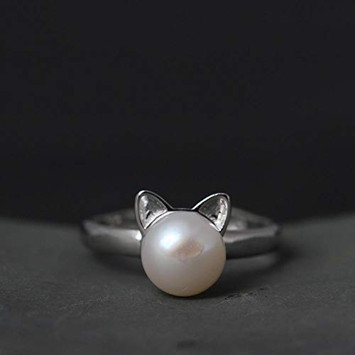 Damen 925 Sterling Silber Ringe Verstellbare,Süße Katze Ohr Natürliche Süßwasser Perle Sweet Form Ring Für Frauen Geburtstag Geschenk Weihnachten Tragen Abendkleid Damen 925 Sterling Silber Ringe Verstellbare,Süße Katze Ohr Natürliche Süßwasser Perle Sweet Form Ring Für Frauen Geburtstag Geschenk Weihnachten Tragen Abendkleid von PRAK