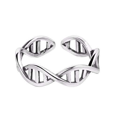 PRAK Damen 925 Sterling Silber Luxus Ringe,Wissenschaft Chemie Antike Silber Ring Frauen Molekül DNA Unendlich Offenen Finger Verstellbare Ringe Modeschmuck Geburtstag Geschenk von PRAK