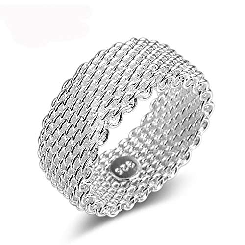 PRAK Damen 925 Sterling Silber Ringe,Einfache Art Und Weise Geometrische Gewebte Wicklung Mesh Form Eleganter Stil Ring Für Damen Geburtstagsgeschenk Zubehör Von Drittanbietern, 6 von PRAK