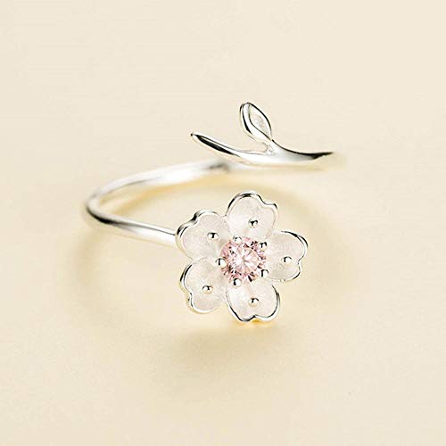 PRAK Damen Ring 925 Sterling Silber Verstellbar,Weibliche Kirschblüten Ringe Für Frauen Einfache Und Frische Persönlichkeit Trauringe Kreative Cute Verschleiß Geburtstagsgeschenk Student Style PRAK Damen Ring 925 Sterling Silber Verstellbar,Weibliche Kirschblüten Ringe Für Frauen Einfache Und Frische Persönlichkeit Trauringe Kreative Cute Verschleiß Geburtstagsgeschenk Student Style von PRAK