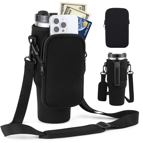 PRAOAHEI Flaschenhalter mit Tasche, Kompatibel 40oz Thermoskannen mit Strohhalm und Deckel, Wasserflaschenhalter mit Verstellbarem Riemen, Geeignet Zum Wandern Laufen Radfahren Schwarz PRAOAHEI Flaschenhalter mit Tasche, Kompatibel 40oz Thermoskannen mit Strohhalm und Deckel, Wasserflaschenhalter mit Verstellbarem Riemen, Geeignet Zum Wandern Laufen Radfahren Schwarz von PRAOAHEI