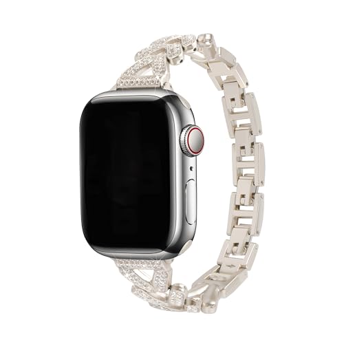 Metall Armbänder Kompatibel mit Apple Watch SE 40mm, Bling Glitzer Damen Frauen Edelstahl Einstellbar Armbänder Ersatzarmband Bracelet Kompatibel mit iWatch 41mm 40mm 38mm Series 9 8 7 6 5 4 3 2 1 SE Metall Armbänder Kompatibel mit Apple Watch SE 40mm, Bling Glitzer Damen Frauen Edelstahl Einstellbar Armbänder Ersatzarmband Bracelet Kompatibel mit iWatch 41mm 40mm 38mm Series 9 8 7 6 5 4 3 2 1 SE von PRDECH
